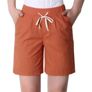 imageCHARTOU Womens Modest Loose ElasticWaisted Bermuda Drawstring Casual ShortsRusty Red