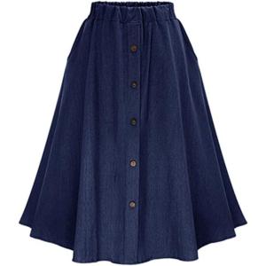 imageCHARTOU Womens Stretchy High Waist 5Buttons Front ALine Flowy Midi SkirtsDark Blue