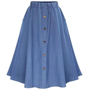 imageCHARTOU Womens Stretchy High Waist 5Buttons Front ALine Flowy Midi SkirtsLight Blue