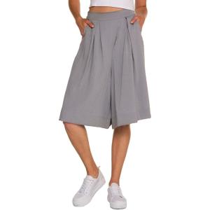 imageCHARTOU Womans Casual Loose Fit Stretched Waist Knee Length Wide Leg Culottes ShortsGrey