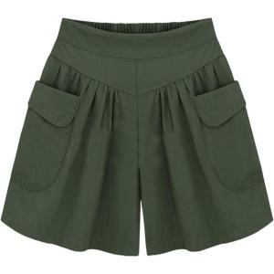 imageCHARTOU Womens Casual Summer Elastic Waist Wide Leg Beach Shorts Culottes with PocketsArmy Green