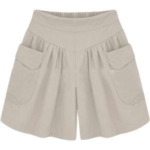 imageCHARTOU Womens Casual Summer Elastic Waist Wide Leg Beach Shorts Culottes with PocketsKhaki