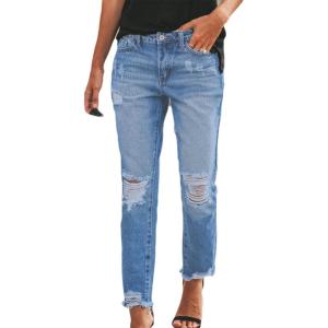 imageCHARTOU Womens Distressed Ripped Denim Jeans Cropped Capris PantsBlue