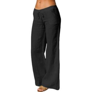 imageCHARTOU Womens Lightweight Drawstring Waist WideLeg Palazzo Yoga Beach PantsBlack