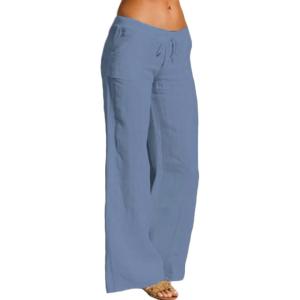 imageCHARTOU Womens Lightweight Drawstring Waist WideLeg Palazzo Yoga Beach PantsBlue