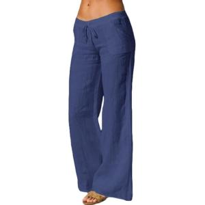 imageCHARTOU Womens Lightweight Drawstring Waist WideLeg Palazzo Yoga Beach PantsDark Blue