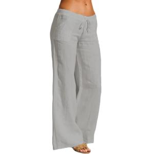 imageCHARTOU Womens Lightweight Drawstring Waist WideLeg Palazzo Yoga Beach PantsGrey