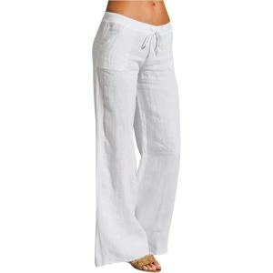 imageCHARTOU Womens Lightweight Drawstring Waist WideLeg Palazzo Yoga Beach PantsWhite