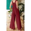 imageCHARTOU Womens Casual Wide Leg Ruffle Jumpsuit One Piece Sleeveless Bib Overalls Beach RomperWine Red