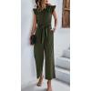 imageCHARTOU Womens Elegant Work Office Pleated Wide Leg Pants Jumpsuit with Pockets Romper OutfitsArmy Green