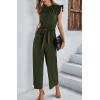 imageCHARTOU Womens Elegant Work Office Pleated Wide Leg Pants Jumpsuit with Pockets Romper OutfitsArmy Green