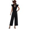 imageCHARTOU Womens Elegant Work Office Pleated Wide Leg Pants Jumpsuit with Pockets Romper OutfitsBlack