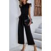imageCHARTOU Womens Elegant Work Office Pleated Wide Leg Pants Jumpsuit with Pockets Romper OutfitsBlack
