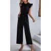 imageCHARTOU Womens Elegant Work Office Pleated Wide Leg Pants Jumpsuit with Pockets Romper OutfitsBlack