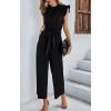 imageCHARTOU Womens Elegant Work Office Pleated Wide Leg Pants Jumpsuit with Pockets Romper OutfitsBlack