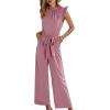 imageCHARTOU Womens Elegant Work Office Pleated Wide Leg Pants Jumpsuit with Pockets Romper OutfitsPink
