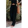 imageCHARTOU Womens Lightweight Smocked High Waist Straight Leg Cotton Linen Palazzo Beach PantsBlack