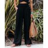 imageCHARTOU Womens Lightweight Smocked High Waist Straight Leg Cotton Linen Palazzo Beach PantsBlack