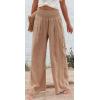 imageCHARTOU Womens Lightweight Smocked High Waist Straight Leg Cotton Linen Palazzo Beach PantsKhaki