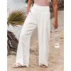 imageCHARTOU Womens Lightweight Smocked High Waist Straight Leg Cotton Linen Palazzo Beach PantsWhite