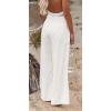 imageCHARTOU Womens Lightweight Smocked High Waist Straight Leg Cotton Linen Palazzo Beach PantsWhite