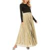 imageCHARTOU Womens Premium Metallic Shiny Shimmer Accordion Pleated Long Maxi SkirtChampagne
