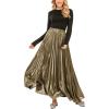 imageCHARTOU Womens Premium Metallic Shiny Shimmer Accordion Pleated Long Maxi SkirtGold