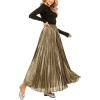 imageCHARTOU Womens Premium Metallic Shiny Shimmer Accordion Pleated Long Maxi SkirtGold