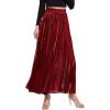 imageCHARTOU Womens Premium Metallic Shiny Shimmer Accordion Pleated Long Maxi SkirtRed