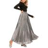 imageCHARTOU Womens Premium Metallic Shiny Shimmer Accordion Pleated Long Maxi SkirtSilver