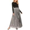 imageCHARTOU Womens Premium Metallic Shiny Shimmer Accordion Pleated Long Maxi SkirtSilver