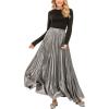 imageCHARTOU Womens Premium Metallic Shiny Shimmer Accordion Pleated Long Maxi SkirtSilver