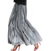imageCHARTOU Womens Premium Metallic Shiny Shimmer Accordion Pleated Long Maxi SkirtSilver