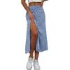 imageCHARTOU Womens Summer High Waist Floral Print Side Slit Midi Long Beach Boho SkirtDark Blue