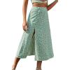 imageCHARTOU Womens Summer High Waist Floral Print Side Slit Midi Long Beach Boho SkirtGreen