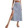 imageCHARTOU Womens Summer High Waist Floral Print Side Slit Midi Long Beach Boho SkirtLight Blue