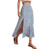imageCHARTOU Womens Summer High Waist Floral Print Side Slit Midi Long Beach Boho SkirtLight Blue