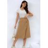 imageCHARTOU Womens Summer Linen Elastic Back Buttoned Swing Midi A Line SkirtKhaki