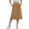 imageCHARTOU Womens Summer Linen Elastic Back Buttoned Swing Midi A Line SkirtKhaki