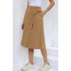 imageCHARTOU Womens Summer Linen Elastic Back Buttoned Swing Midi A Line SkirtKhaki