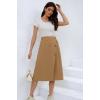 imageCHARTOU Womens Summer Linen Elastic Back Buttoned Swing Midi A Line SkirtKhaki