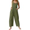 imageCHARTOU Womens Casual Wide Leg Ruffle Jumpsuit One Piece Sleeveless Bib Overalls Beach RomperArmy Green