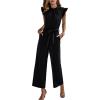 imageCHARTOU Womens Elegant Work Office Pleated Wide Leg Pants Jumpsuit with Pockets Romper OutfitsBlack