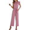 imageCHARTOU Womens Elegant Work Office Pleated Wide Leg Pants Jumpsuit with Pockets Romper OutfitsPink