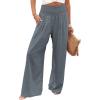 imageCHARTOU Womens Lightweight Smocked High Waist Straight Leg Cotton Linen Palazzo Beach PantsGrey