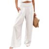 imageCHARTOU Womens Lightweight Smocked High Waist Straight Leg Cotton Linen Palazzo Beach PantsWhite