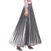 imageCHARTOU Womens Premium Metallic Shiny Shimmer Accordion Pleated Long Maxi SkirtSilver