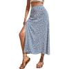 imageCHARTOU Womens Summer High Waist Floral Print Side Slit Midi Long Beach Boho SkirtLight Blue