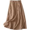 imageCHARTOU Womens Summer Linen Elastic Back Buttoned Swing Midi A Line SkirtKhaki