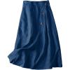 imageCHARTOU Womens Summer Linen Elastic Back Buttoned Swing Midi A Line SkirtNavy